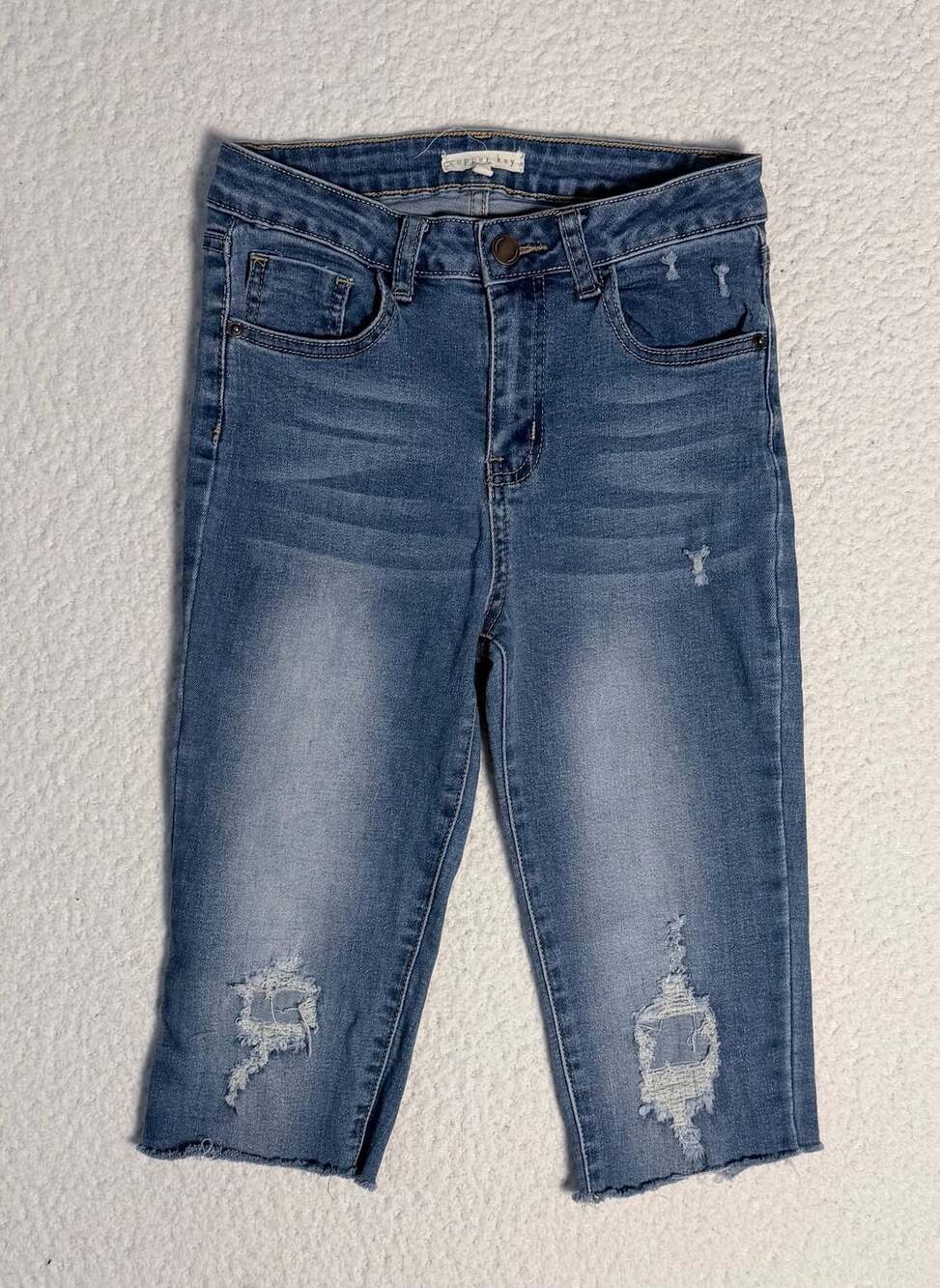 Copper Key Girls Distressed Denim Capri Jeans with Raw Frayed Hem, Size 12